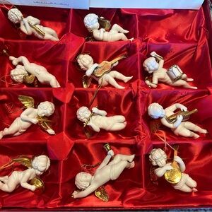 Harolding Angels 1988 Cherub Ornaments with Gold Accents - Franklin Mint